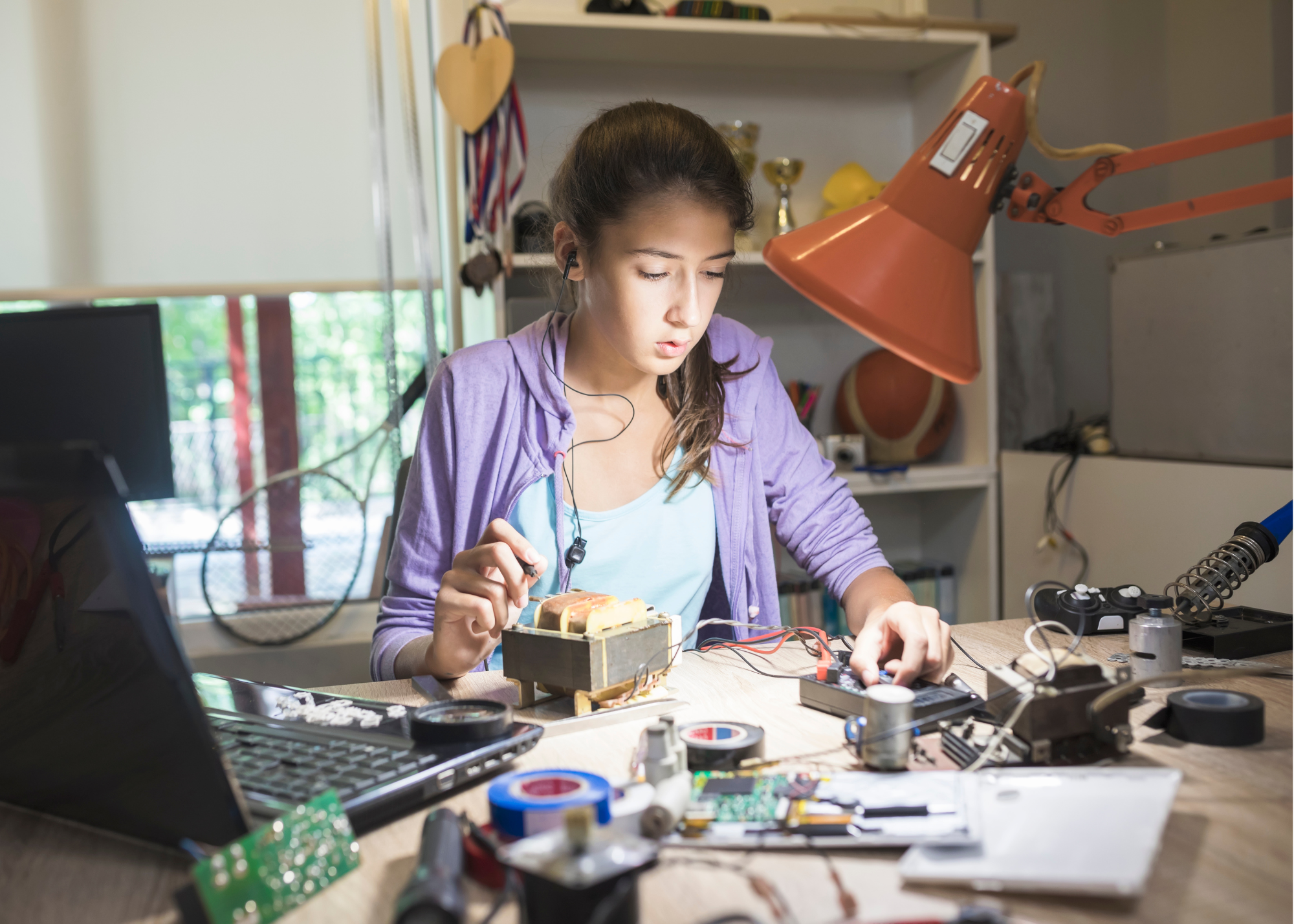 Student works on a passion project at home.